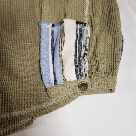 Pol Waffle Knit Over Sized Green Womens Patch Sleeve Sweater S - Picture 3 of 9